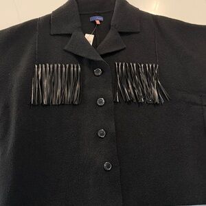 Pilcro Black Women's Poncho with Faux Leather Fringe Accents